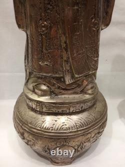 Ancienne Statue Bronze Argenté Sage ou Dignitaire chinois