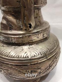 Ancienne Statue Bronze Argenté Sage ou Dignitaire chinois