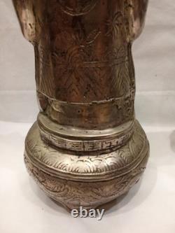 Ancienne Statue Bronze Argenté Sage ou Dignitaire chinois