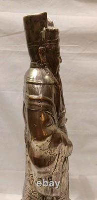 Ancienne Statue Bronze Argenté Sage ou Dignitaire chinois