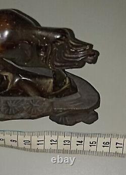 Ancienne Statue Cheval Chinois en bronze sur socle en bois