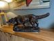 Ancienne Statue Chien Terre Cuite Grand Chien à L'arrêt Signé Capaldo