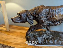 Ancienne Statue Chien Terre cuite Grand chien à l'arrêt signé Capaldo