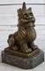 Ancienne Statue De Sculpture De Chien Foo En Bronze Violet Du Tibet Chanceux