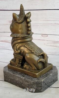 Ancienne Statue De Sculpture De Chien Foo En Bronze Violet Du Tibet Chanceux