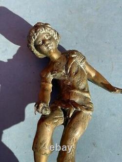 Ancienne Statue En Bronze Enfant Porte Montre