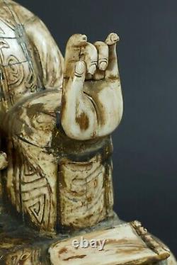 Ancienne Statue Grand Bouddha sculpté Chine Bouddhisme religion signé 56 cm