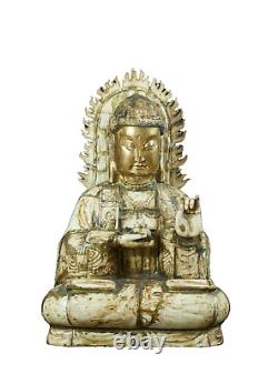 Ancienne Statue Grand Bouddha sculpté Chine Bouddhisme religion signé 56 cm