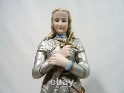 Ancienne Statue Jeanne D Arc Porcelaine Biscuit Polychrome Porzellan Porcelain