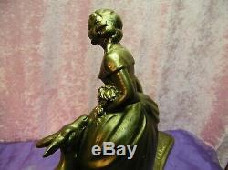 Ancienne Statue Platre Art Deco Signe Numerote Femme Avec Animaux Pas Bronze
