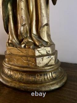Ancienne Statue Religieuse Saint Vincent de Paul Métal Doré 2,250 Kg