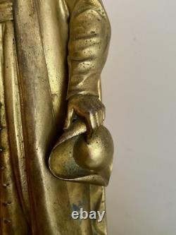 Ancienne Statue Religieuse Saint Vincent de Paul Métal Doré 2,250 Kg