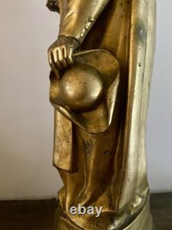 Ancienne Statue Religieuse Saint Vincent de Paul Métal Doré 2,250 Kg