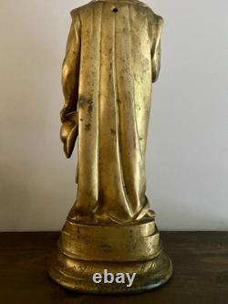 Ancienne Statue Religieuse Saint Vincent de Paul Métal Doré 2,250 Kg