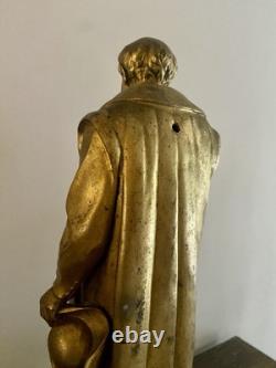 Ancienne Statue Religieuse Saint Vincent de Paul Métal Doré 2,250 Kg