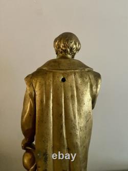 Ancienne Statue Religieuse Saint Vincent de Paul Métal Doré 2,250 Kg