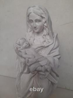 Ancienne Statue Religieuse Sainte Vierge Jésus Christ Sculpture ex voto (1)