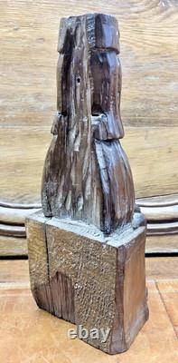 Ancienne Statue Religieuse Vierge A L'enfant En Majeste Bois XIX Art Populaire