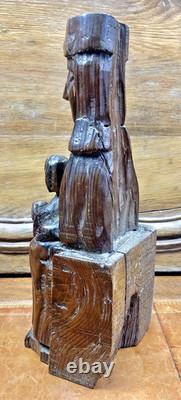 Ancienne Statue Religieuse Vierge A L'enfant En Majeste Bois XIX Art Populaire
