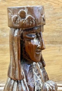 Ancienne Statue Religieuse Vierge A L'enfant En Majeste Bois XIX Art Populaire
