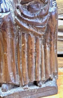 Ancienne Statue Religieuse Vierge A L'enfant En Majeste Bois XIX Art Populaire