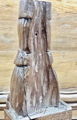 Ancienne Statue Religieuse Vierge A L'enfant En Majeste Bois XIX Art Populaire