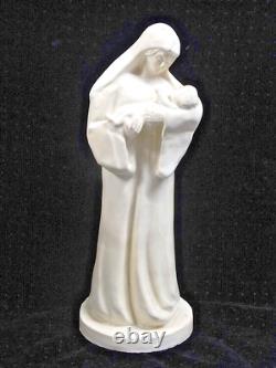Ancienne Statue Religieuse Vierge A L'enfant Terre Cuite Vernisse Craquelée