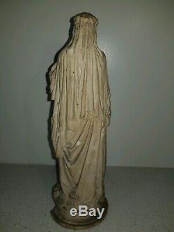 Ancienne Statue, Sainte, Vierge en Plâtre sculpté, Marquer au pied, XIX ou Avant
