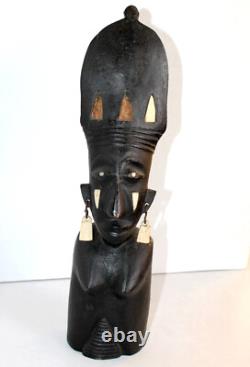 Ancienne Statue Sculpture Buste De Femme Avec Coiffe, Cote D'ivoire Art Africain