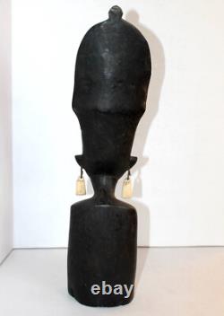 Ancienne Statue Sculpture Buste De Femme Avec Coiffe, Cote D'ivoire Art Africain