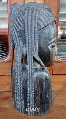 Ancienne Statue Sculpture Femme Africaine Bois Ébène Art Ethnique Afrique