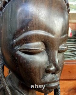 Ancienne Statue Sculpture Femme Africaine Bois Ébène Art Ethnique Afrique