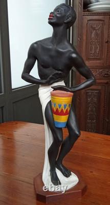 Ancienne Statue Sculpture Plâtre Couple Africain Africaine By A. Carl /Art Déco