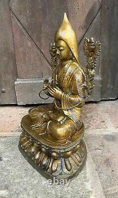 Ancienne Statue bronze Lama Je Tsongkhapa 40 cm Bouddha Dalai Lama Tibet Népal I