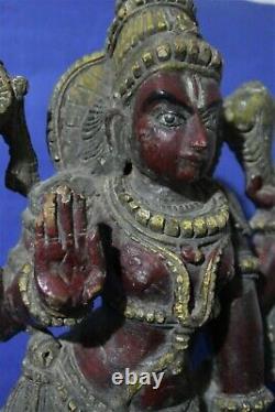 Ancienne Statue de Vishnu -Bois polychrome début XXème siècle