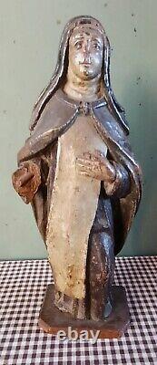 Ancienne Statue en Bois Polychrome Saint Rita Sculpture Religieuse