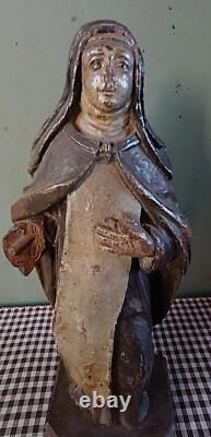 Ancienne Statue en Bois Polychrome Saint Rita Sculpture Religieuse