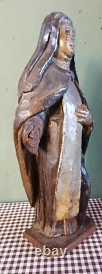 Ancienne Statue en Bois Polychrome Saint Rita Sculpture Religieuse