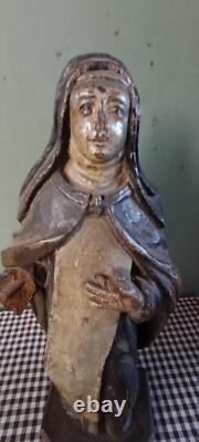 Ancienne Statue en Bois Polychrome Saint Rita Sculpture Religieuse