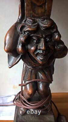 Ancienne Statue en Bois Sculpture Medieval Moyen age Neo Gothique