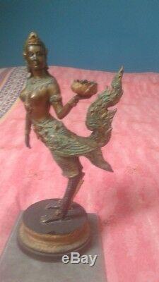 Ancienne Statue en Bronze KINNARI Ange Gardien femelle Asie du sud est