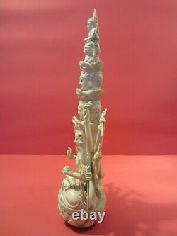 Ancienne Statuette Divinite Hindoue Deesse A 18 Bras/statue Inde/bouddha/resine