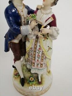 Ancienne Statuette Porcelaine Signée Scène Galante Romantique figurine 17cm