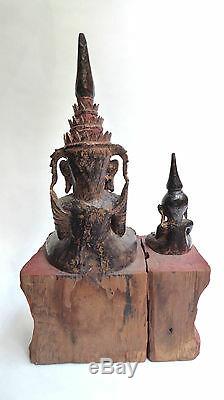 Ancienne Tête Bouddha BIRMAN bois laqué doré Birmanie début 20ème Statue Asie