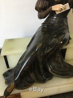 Ancienne Très Grande Statue en bronze à patine polychrome Signée Guislain