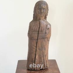 Ancienne Vierge Marie Bois Sculpté en Ronde-Bosse Traces de Polychromie 30,5 cm