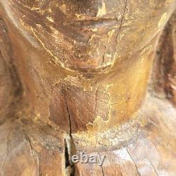 Ancienne Vierge Marie Bois Sculpté en Ronde-Bosse Traces de Polychromie 30,5 cm