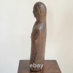 Ancienne Vierge Marie Bois Sculpté en Ronde-Bosse Traces de Polychromie 30,5 cm