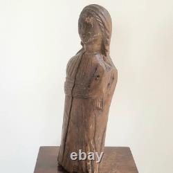 Ancienne Vierge Marie Bois Sculpté en Ronde-Bosse Traces de Polychromie 30,5 cm