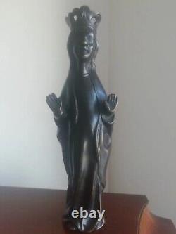 Ancienne Vierge Marie En Bronze Patine Brune Couronnée D' Époque XVIII Eme